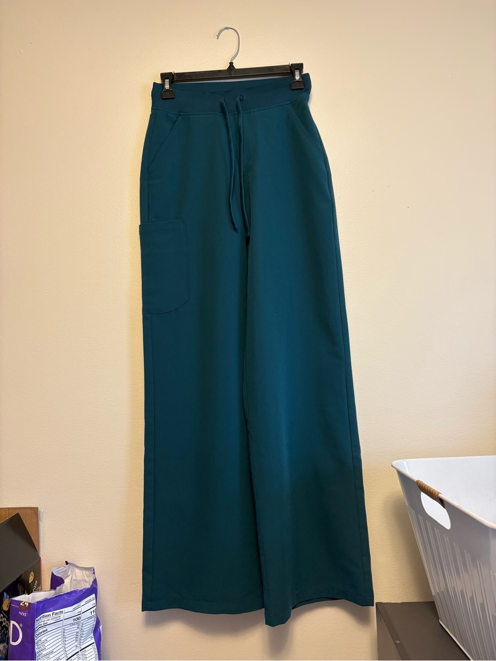 High-Rise Wide Leg Drawstring Scrub Pants in Caribbean Blue